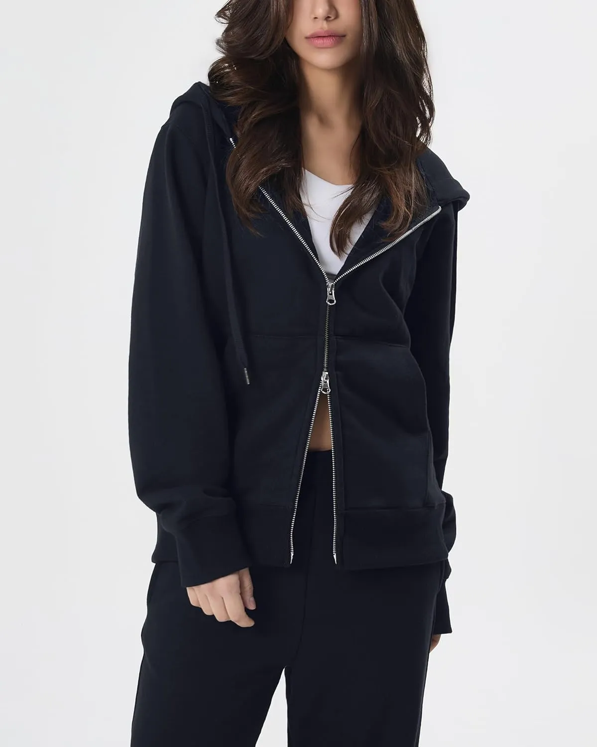 GIVON Women's Zip Up Hoodie Soft Thick French Terry Two Way Zipper Sweatshirt with Pockets Full Zip Cozy and Warm