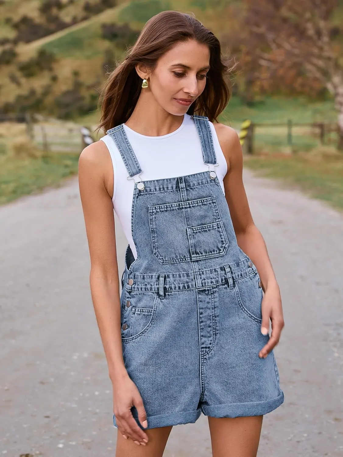Glamaker Denim Overall Shorts for Women Casual Denim Romper Jean Short Overalls Loose Fit Denim Jumpsuit Summer Outfits