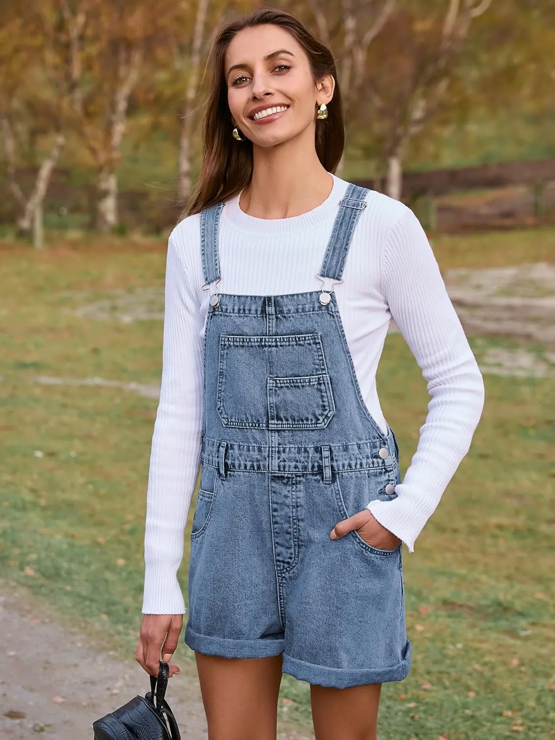 Glamaker Denim Overall Shorts for Women Casual Denim Romper Jean Short Overalls Loose Fit Denim Jumpsuit Summer Outfits