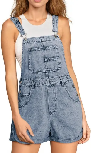 Glamaker Denim Overall Shorts for Women Casual Denim Romper Jean Short Overalls Loose Fit Denim Jumpsuit Summer Outfits