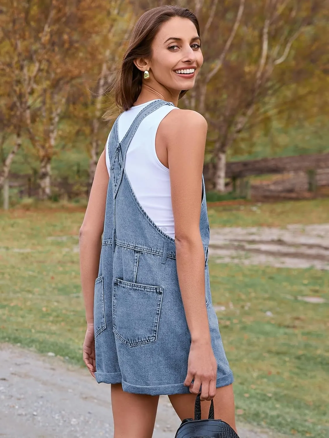 Glamaker Denim Overall Shorts for Women Casual Denim Romper Jean Short Overalls Loose Fit Denim Jumpsuit Summer Outfits