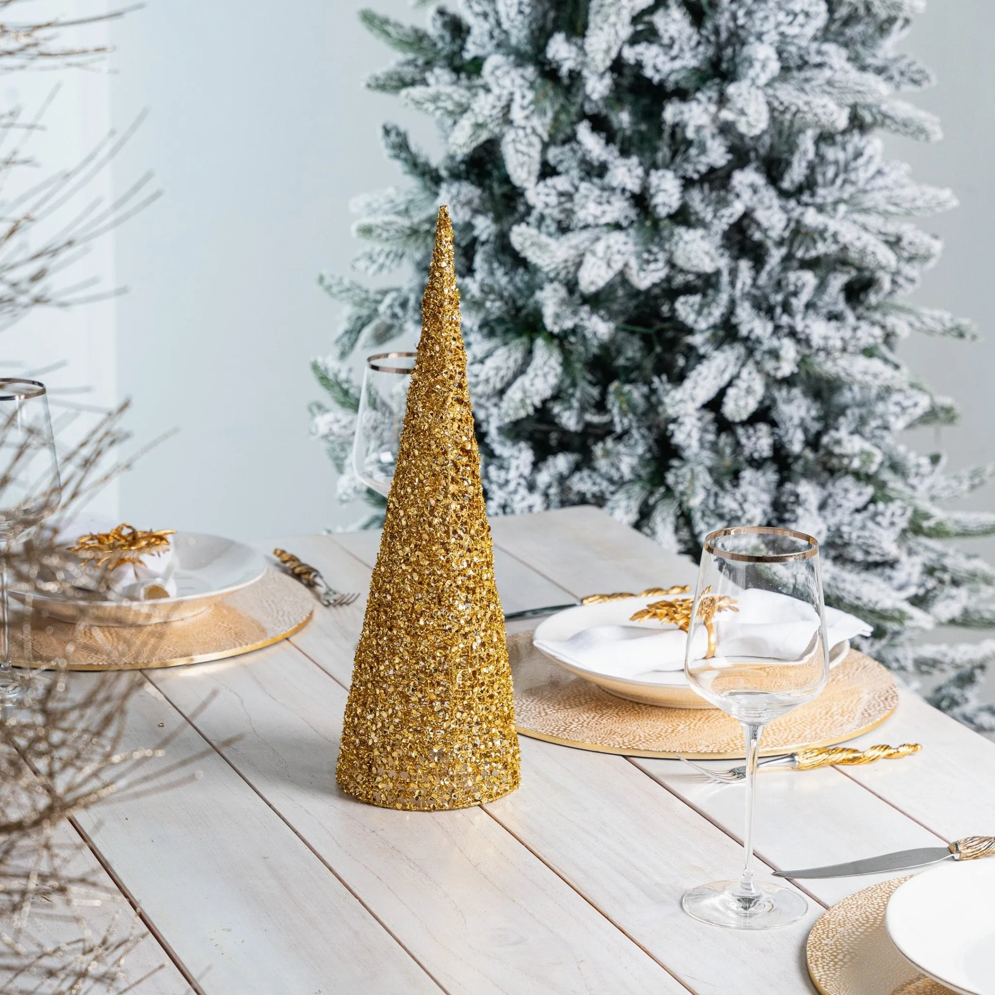 Golden Glitter Cone Tree Table Top