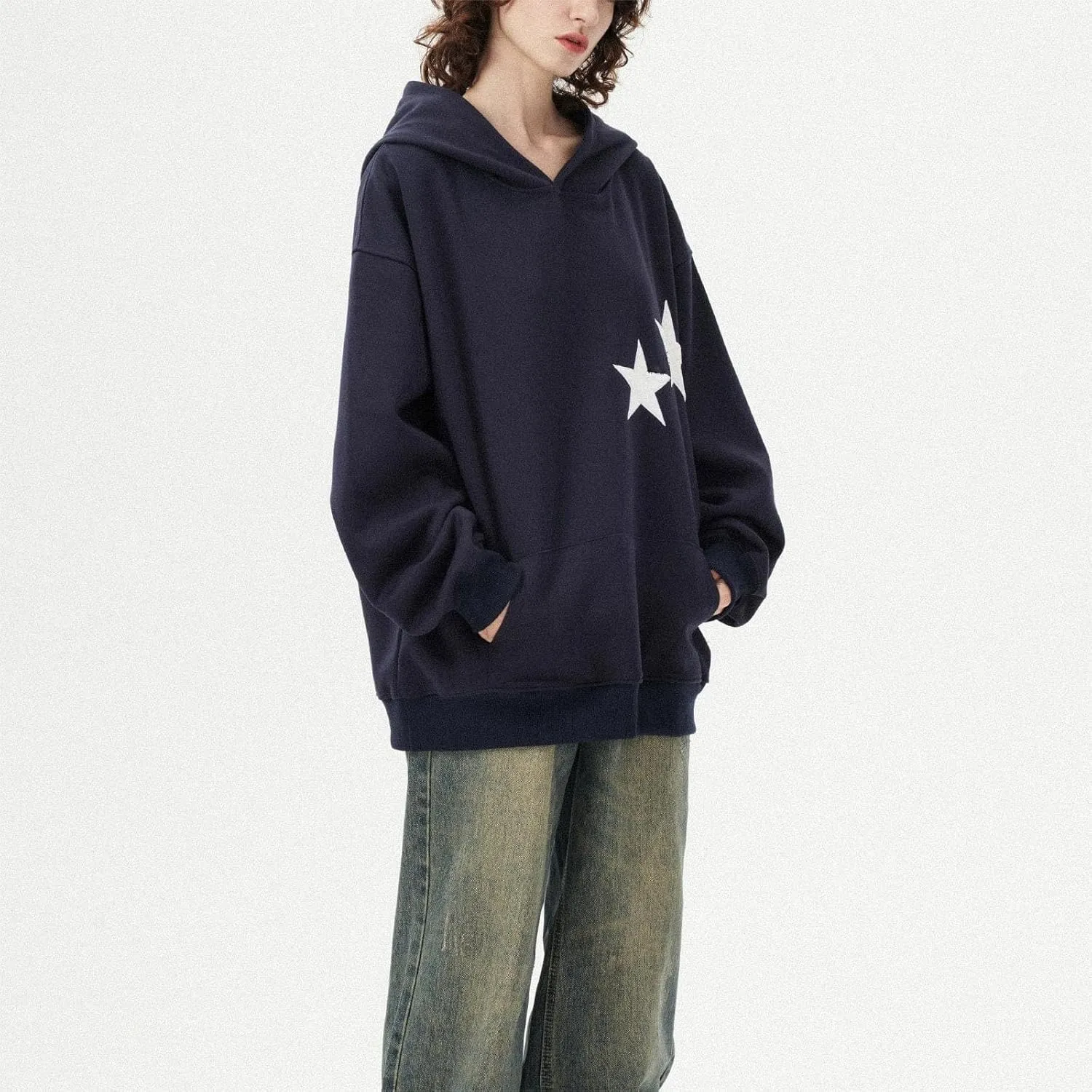 Graphic Oversized Sweatshirt Y2k Women Preppy Hoodies Long Sleeve Hooded Pullover Sweaters Aesthetic Pockets