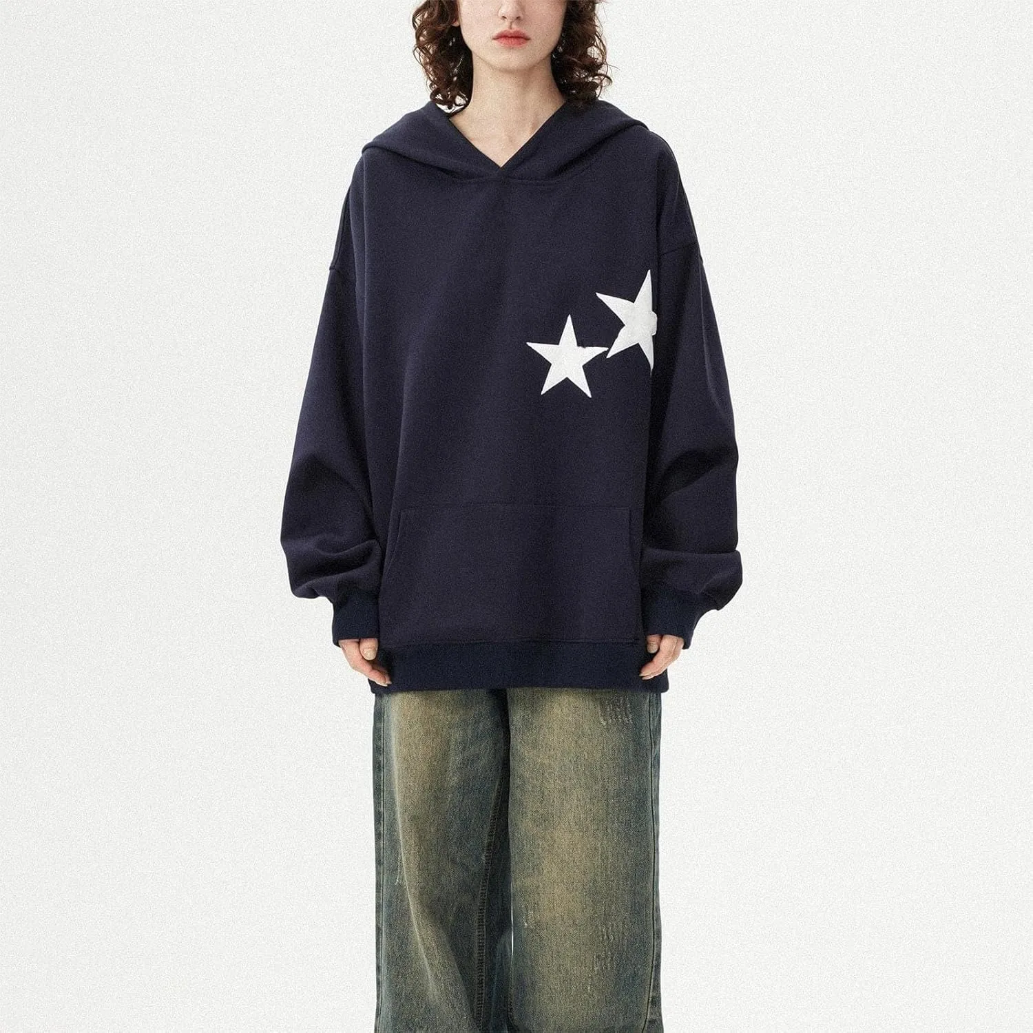 Graphic Oversized Sweatshirt Y2k Women Preppy Hoodies Long Sleeve Hooded Pullover Sweaters Aesthetic Pockets