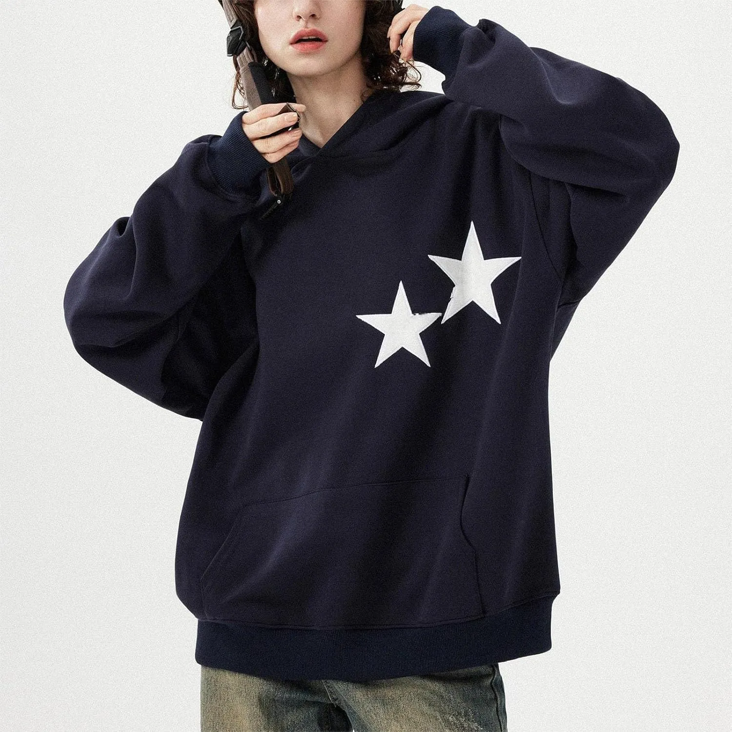 Graphic Oversized Sweatshirt Y2k Women Preppy Hoodies Long Sleeve Hooded Pullover Sweaters Aesthetic Pockets