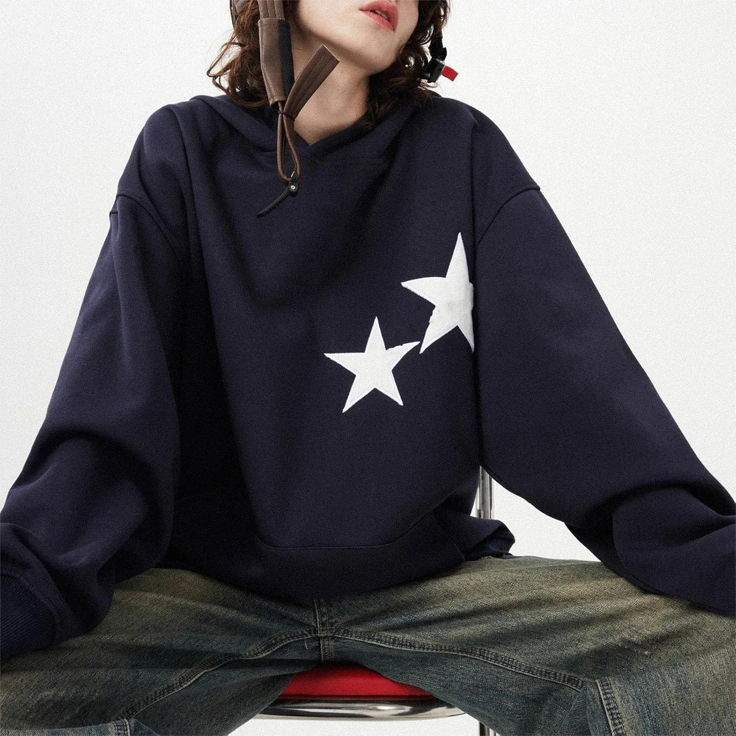 Graphic Oversized Sweatshirt Y2k Women Preppy Hoodies Long Sleeve Hooded Pullover Sweaters Aesthetic Pockets