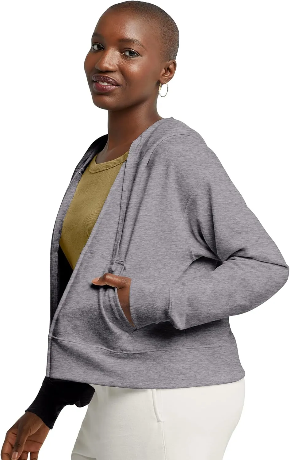 Hanes Women's Originals French Terry Zip-up Hoodie, Lightweight Fleece Zip Hooded Sweatshirt, Available in Plus