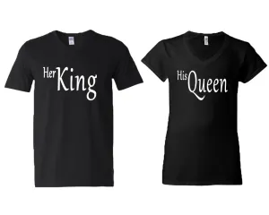 Her King & His Queen V-Neck T-Shirts – Couple Matching Styles Sold Separately | Available in Multiple Sizes & Colors
