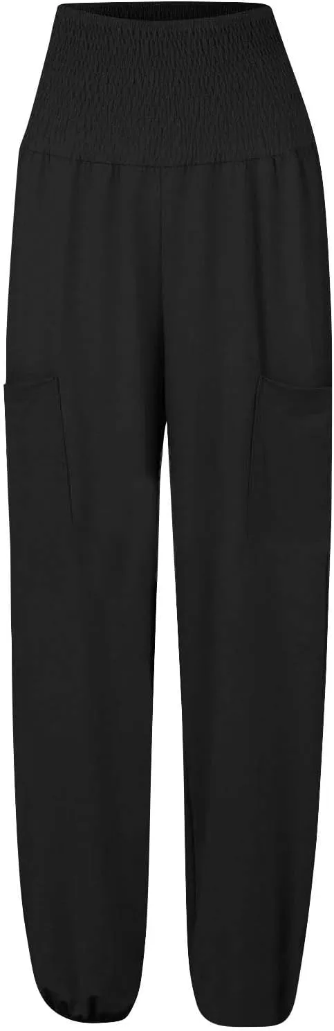 High Waisted Work Pants for Women Winter Baggy Vacation Slacks with Pockets Fleece Lined Flare Leggings