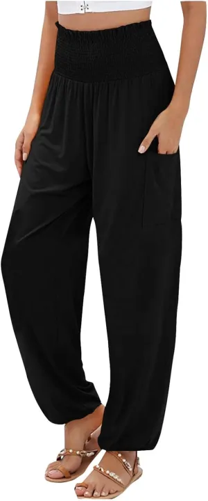 High Waisted Work Pants for Women Winter Baggy Vacation Slacks with Pockets Fleece Lined Flare Leggings