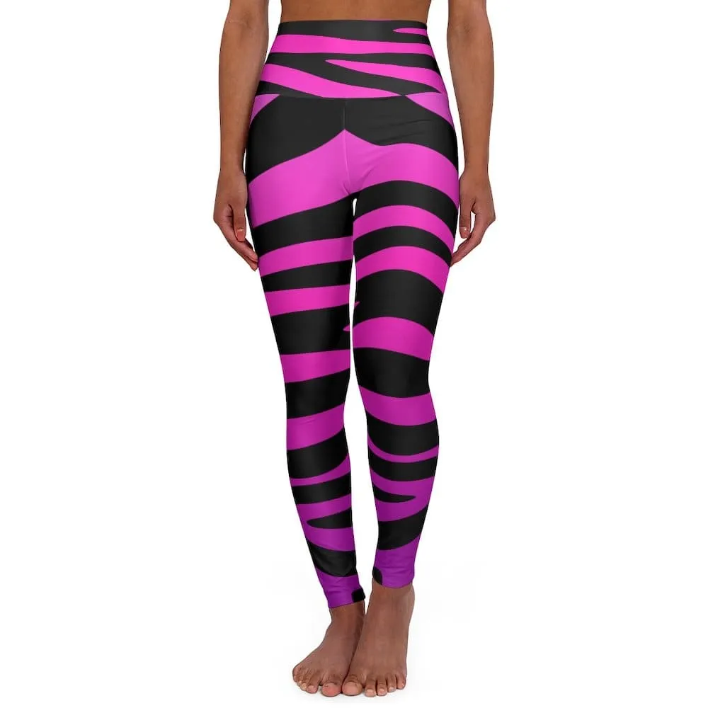 High Waisted Yoga Leggings - Purple and Black Stripes by inQue.Style