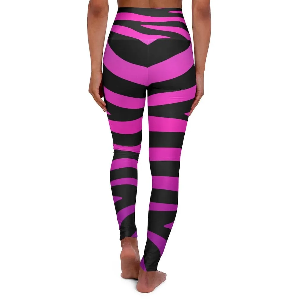 High Waisted Yoga Leggings - Purple and Black Stripes by inQue.Style
