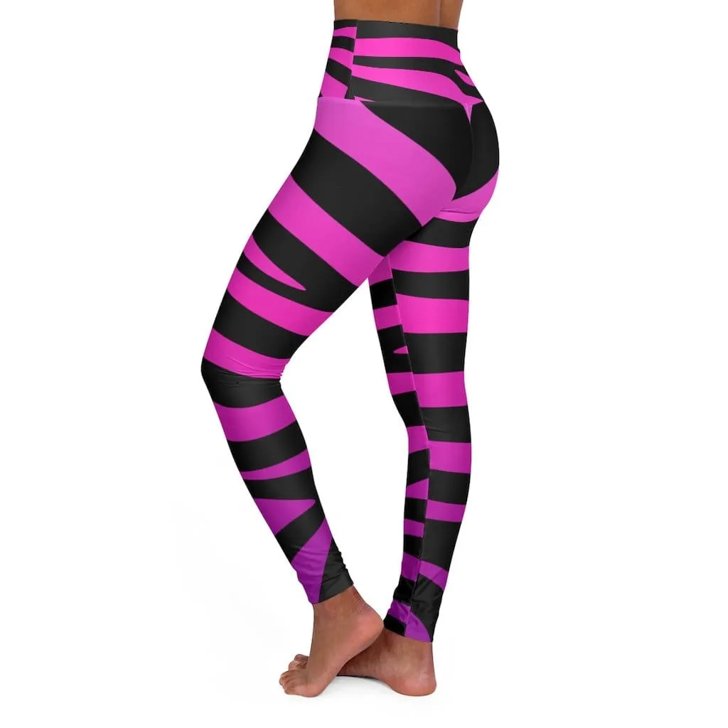 High Waisted Yoga Leggings - Purple and Black Stripes by inQue.Style