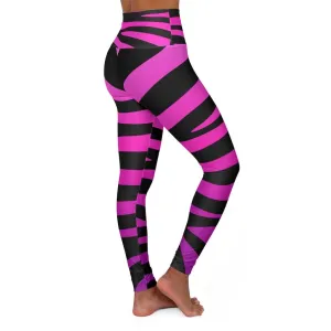 High Waisted Yoga Leggings - Purple and Black Stripes by inQue.Style