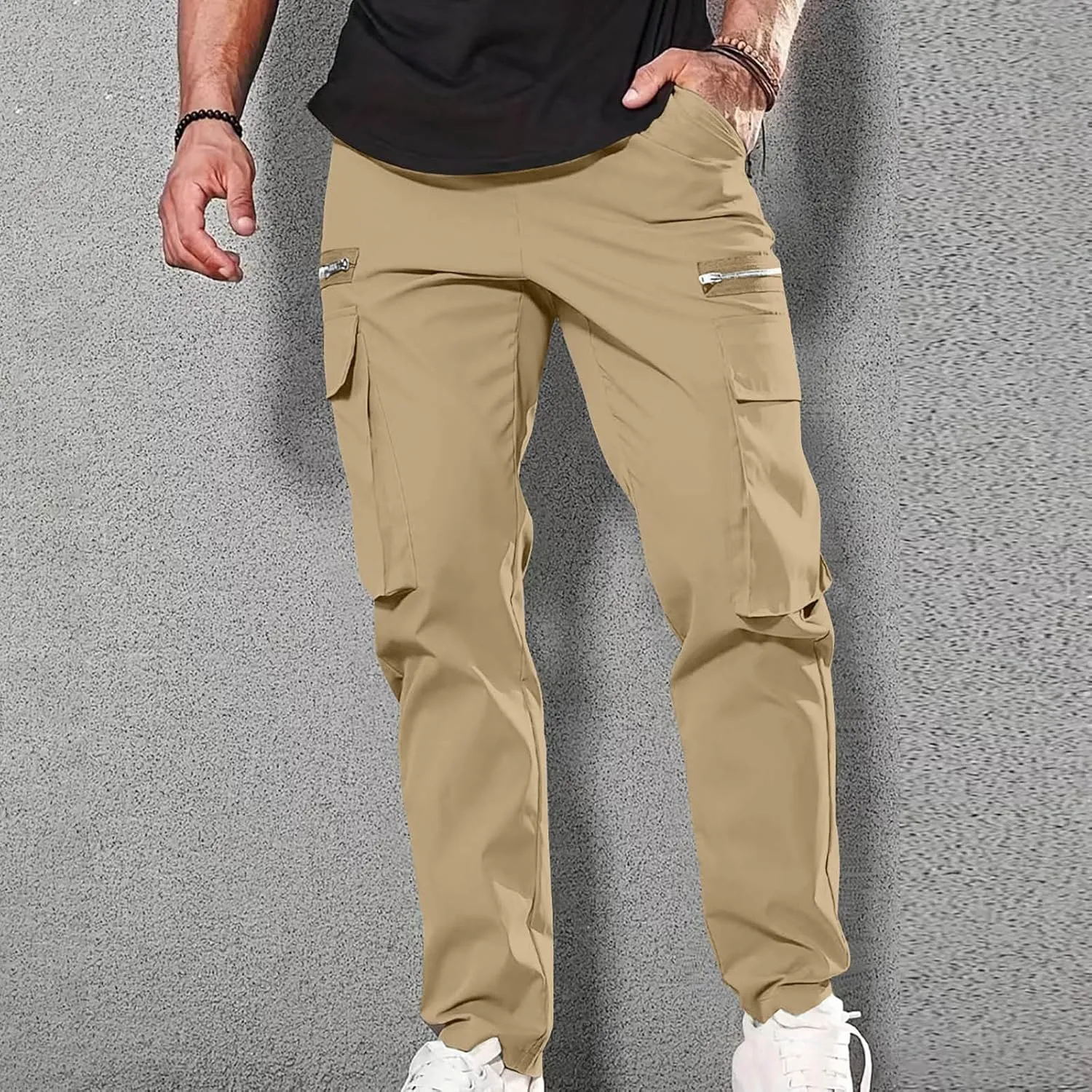 Hiking Pants Men Casual Sports Sweatpants with Zipper Pockets Track Jogging Workout Pants Athletic Running Pants