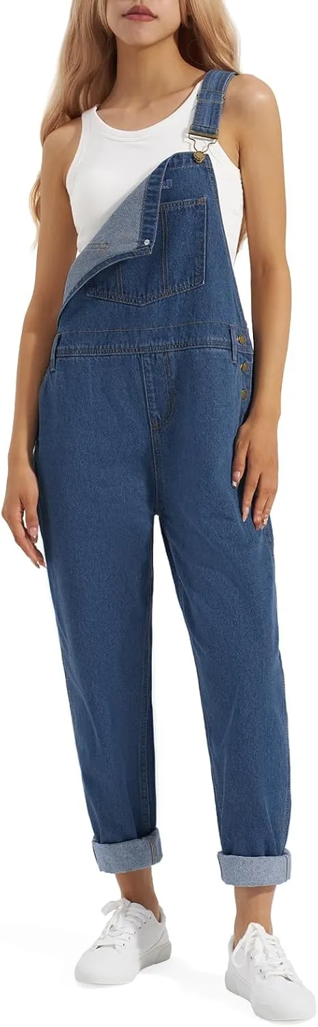 HISEA Womens Denim Bib Overalls, Women's Relaxed Fit Casual Jean Overall Workwear with Adjustable Straps and Pockets