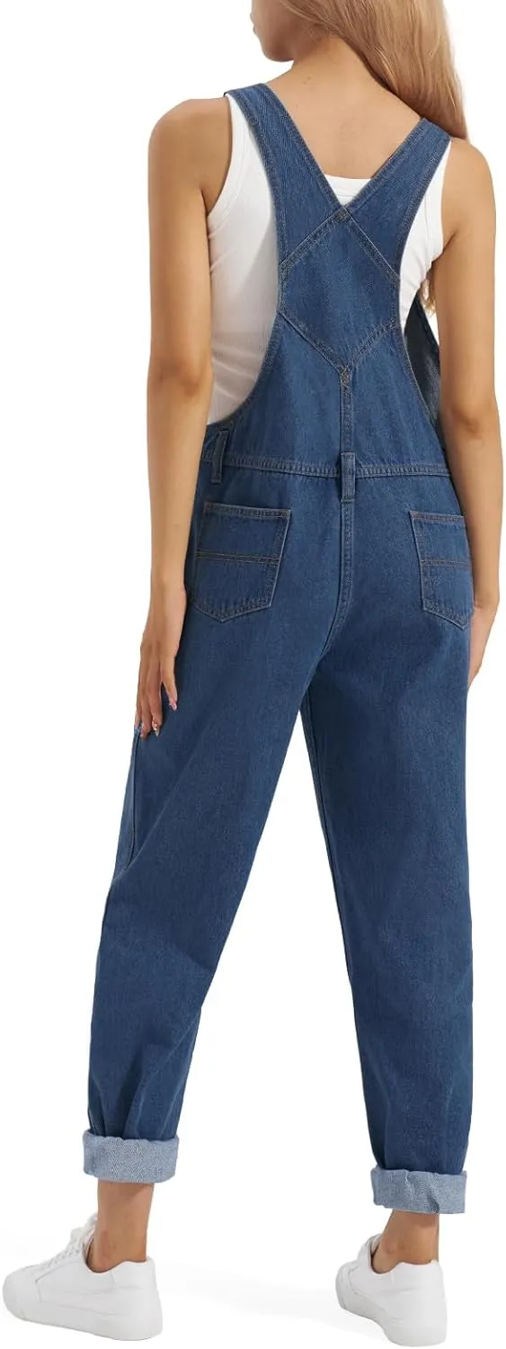 HISEA Womens Denim Bib Overalls, Women's Relaxed Fit Casual Jean Overall Workwear with Adjustable Straps and Pockets