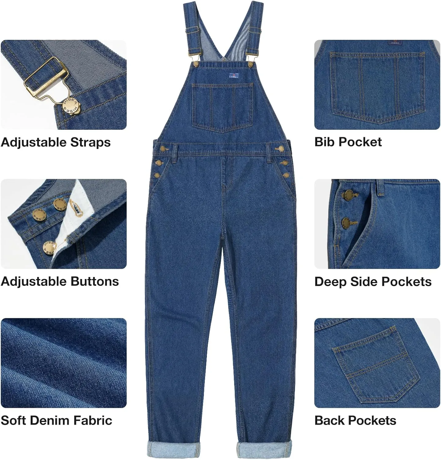 HISEA Womens Denim Bib Overalls, Women's Relaxed Fit Casual Jean Overall Workwear with Adjustable Straps and Pockets