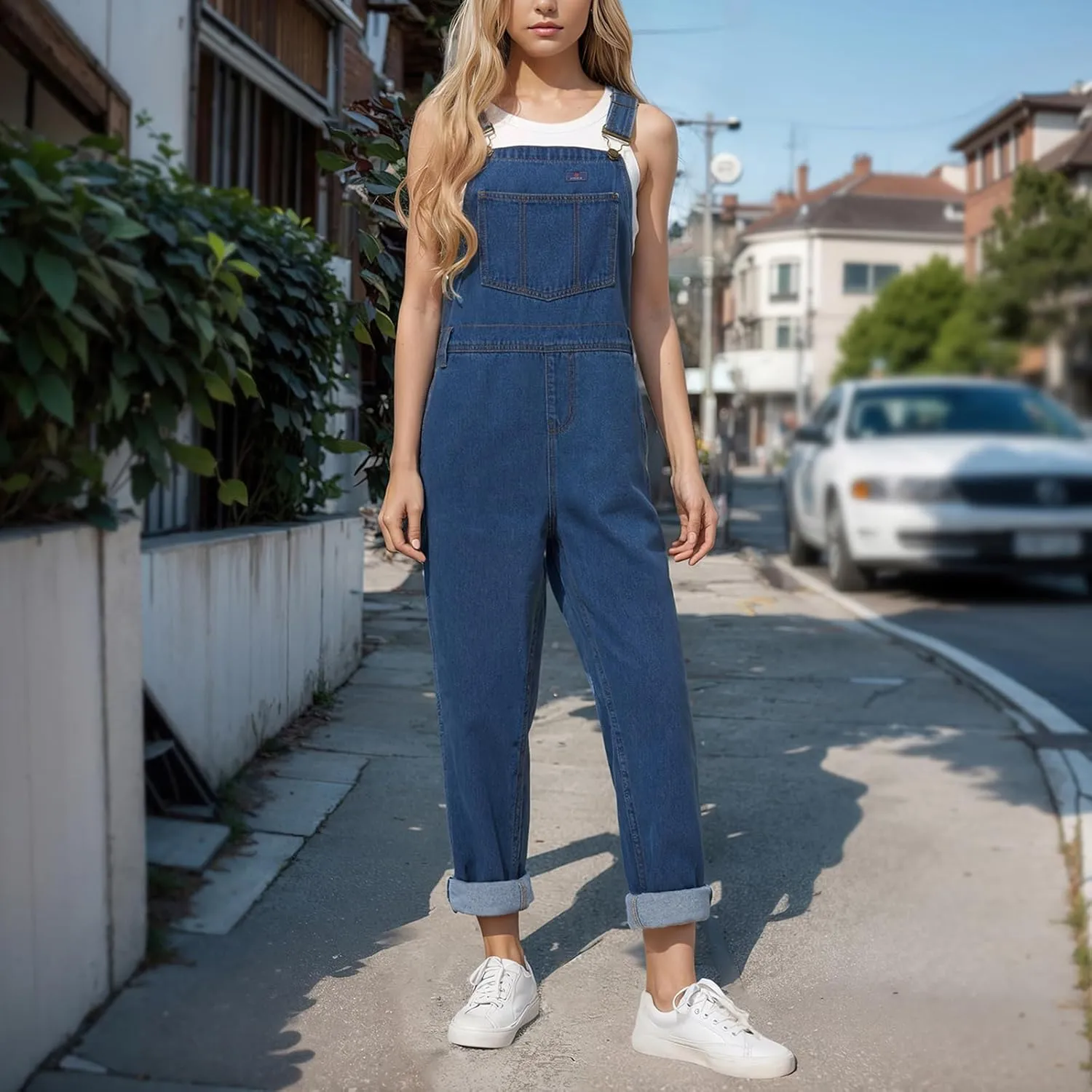 HISEA Womens Denim Bib Overalls, Women's Relaxed Fit Casual Jean Overall Workwear with Adjustable Straps and Pockets