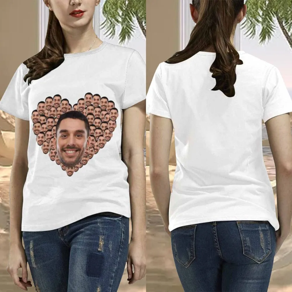 [Hot Sale] 50% Off-Custom Husband Face Heart Shape Shirts Personalized Women's All Over Print T-shirt Gift for Her