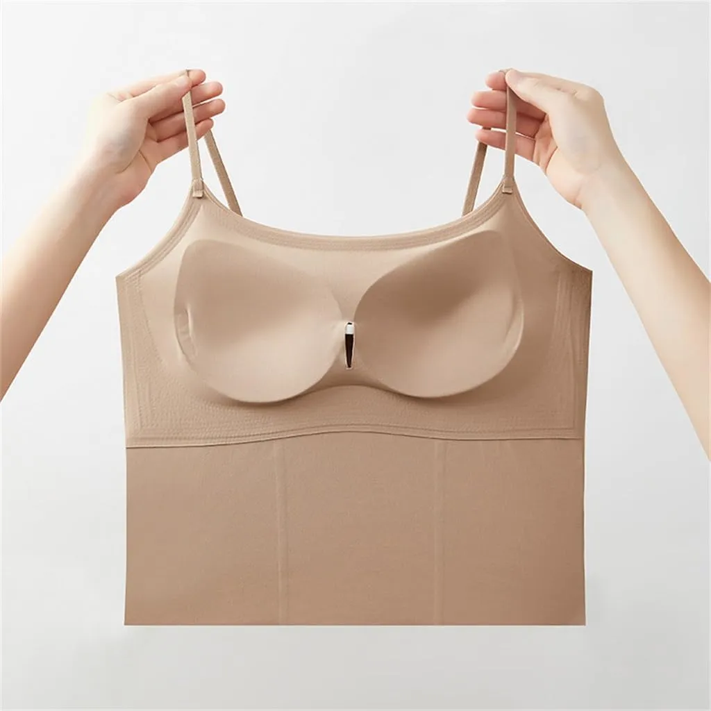 Ice Silk Traceless Beautiful Back Camisole Vest Women's Chest Pad Strapless Bottom Top Beige