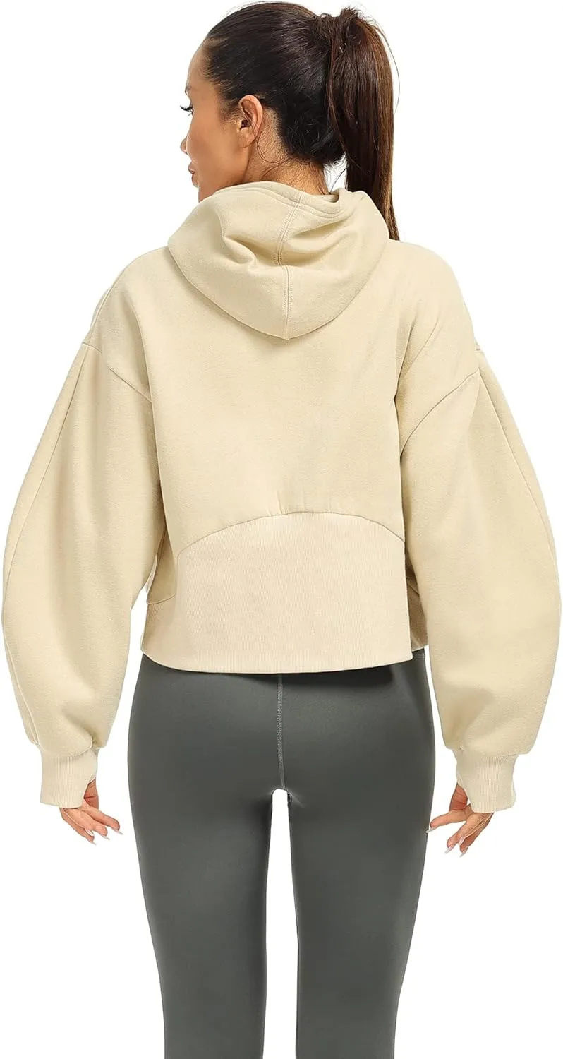 icyzone Fleece Lined Zip Up Jackets for Women with Pockets and Thumb Holes, Oversized Athletic Hoodie Sweatshirt