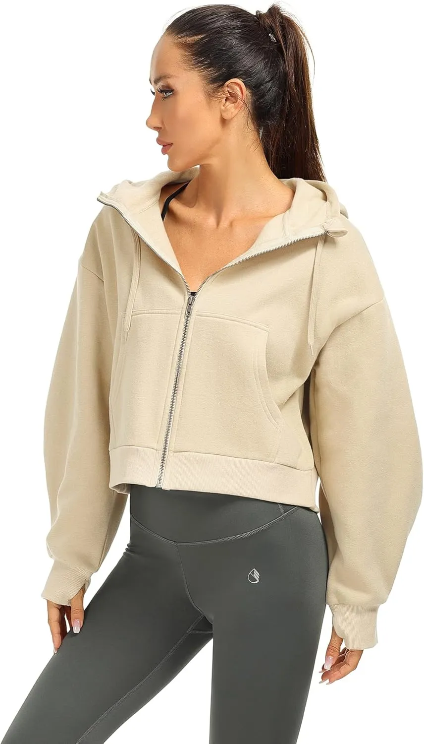 icyzone Fleece Lined Zip Up Jackets for Women with Pockets and Thumb Holes, Oversized Athletic Hoodie Sweatshirt