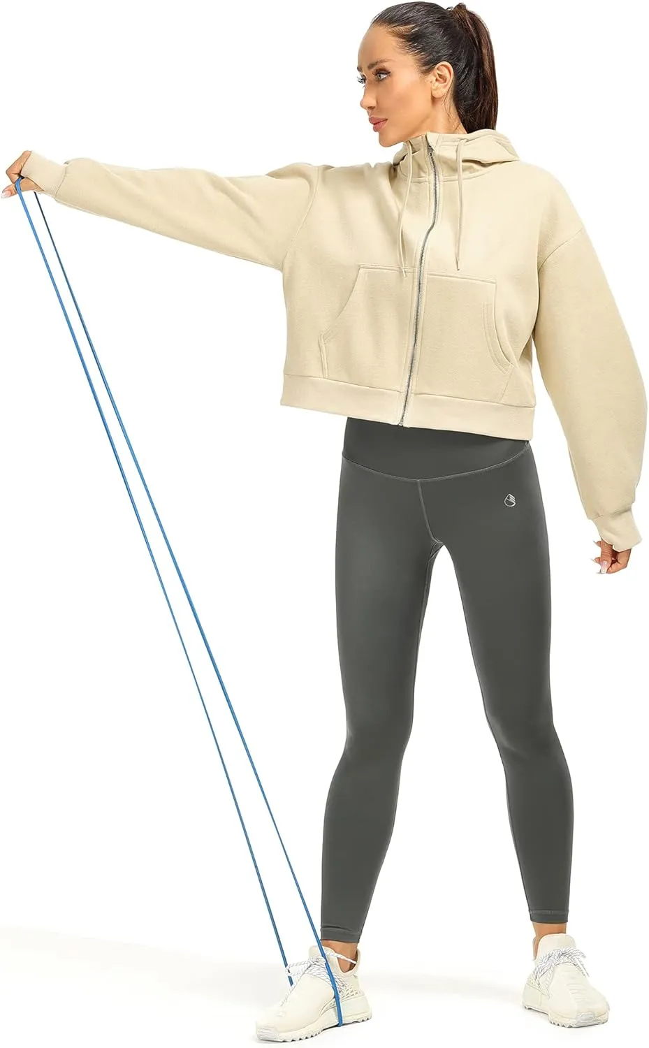 icyzone Fleece Lined Zip Up Jackets for Women with Pockets and Thumb Holes, Oversized Athletic Hoodie Sweatshirt