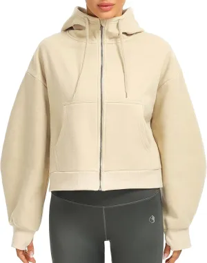 icyzone Fleece Lined Zip Up Jackets for Women with Pockets and Thumb Holes, Oversized Athletic Hoodie Sweatshirt