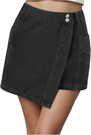 Jean Shorts for Women Mini Denim High Waisted Asymmetrical Wrap Short Skirt Casual Summer Retro Mini Skort Y2k Trendy 2025