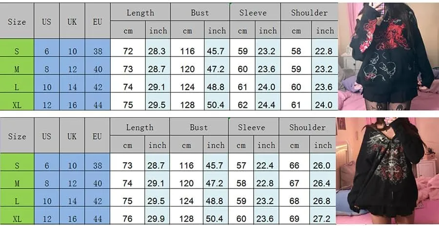 Karwuiio Women Men Zip Up Hoodie Y2k Vintage Graphic Oversized Sweatshirt Jacket Pullover Coats Gothic Streetwear