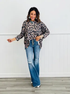 Leopard Print Round Neck Side Slit Blouse (Reg. and Plus)