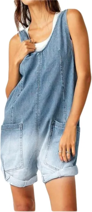 LifeShe Women's Jeans Overalls Shortall Casual Loose Sleeveless Denim Overall Shorts Jumpsuits with Pockets