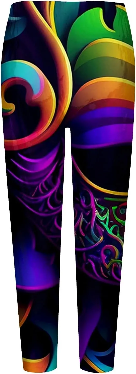 Litetao Mardi Gras Leggings for Women 2025 High Waisted Carnival Fancy Sequin Mask Printed Yoga Pants Stretch Tights Trousers