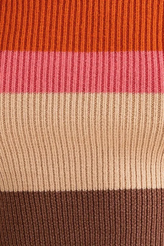Long Sleeve Color Block Stripe Knit Top - BP