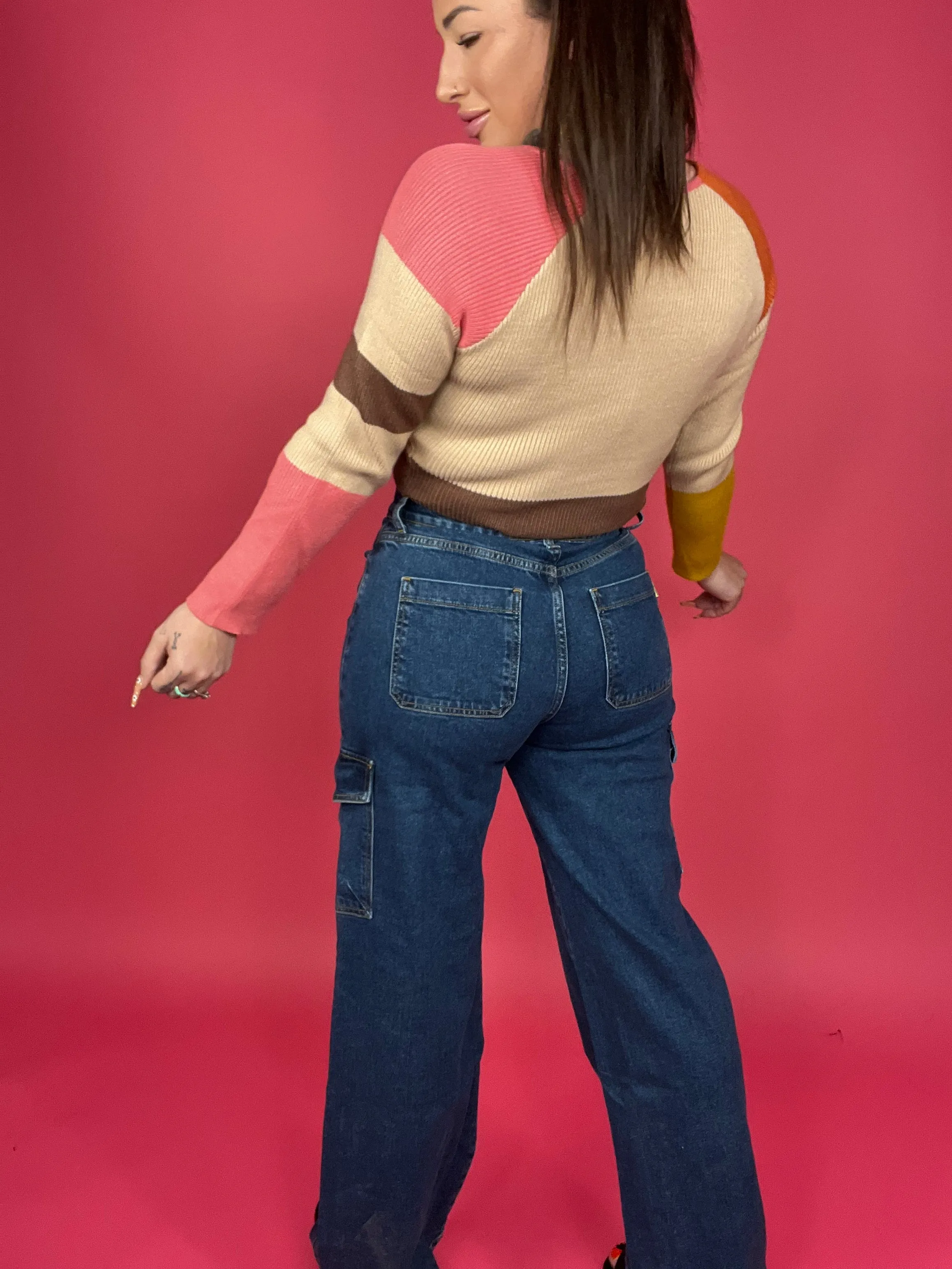 Long Sleeve Color Block Stripe Knit Top - BP