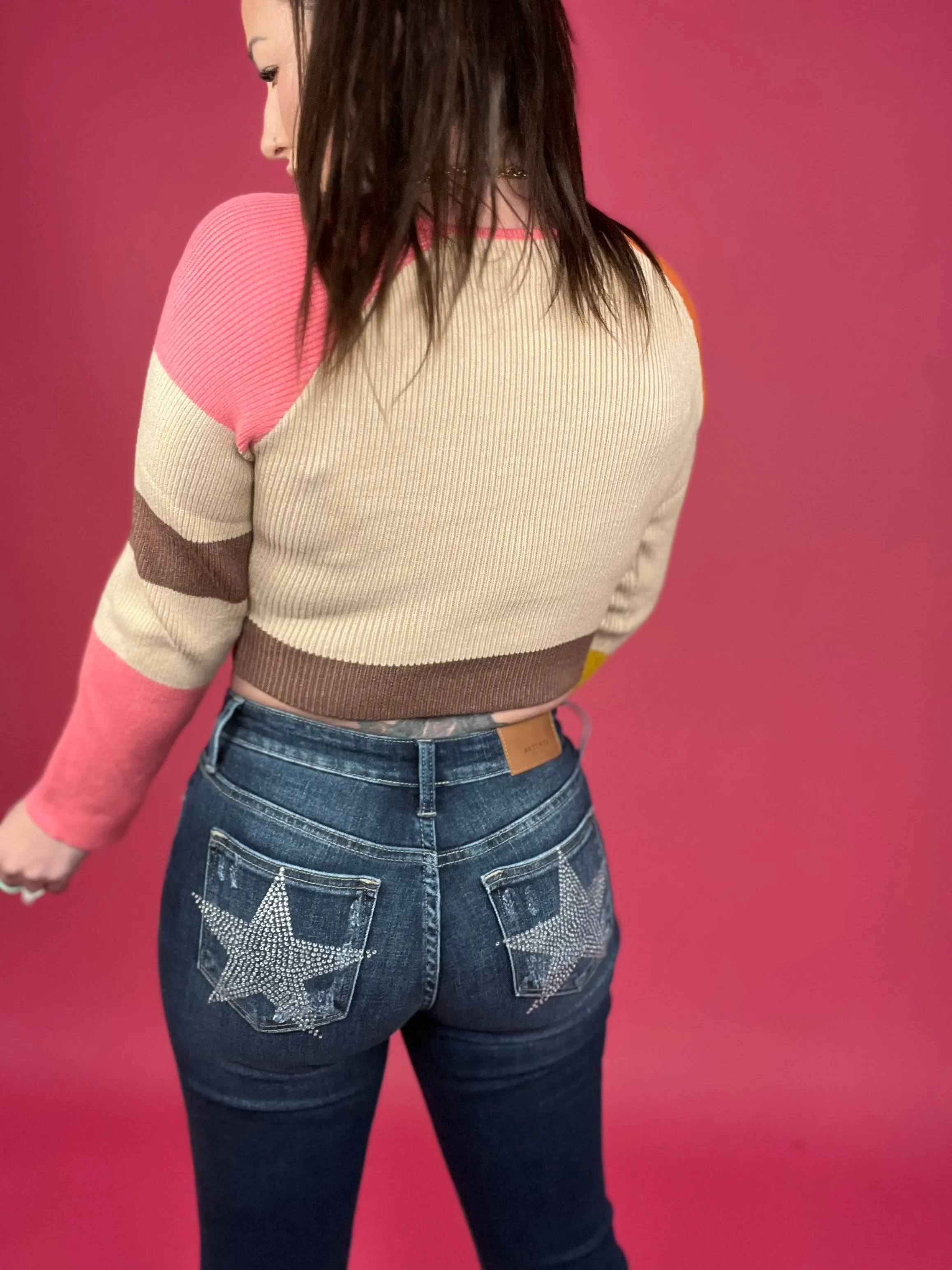 Long Sleeve Color Block Stripe Knit Top - BP