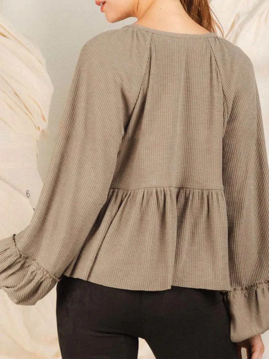 Loosen Up Notched Neck Long Sleeve Blouse