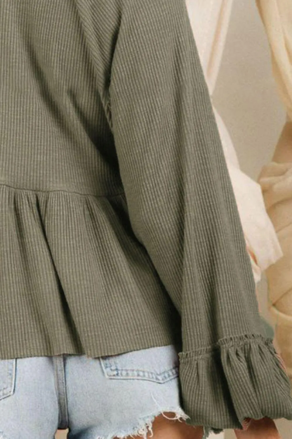 Loosen Up Notched Neck Long Sleeve Blouse