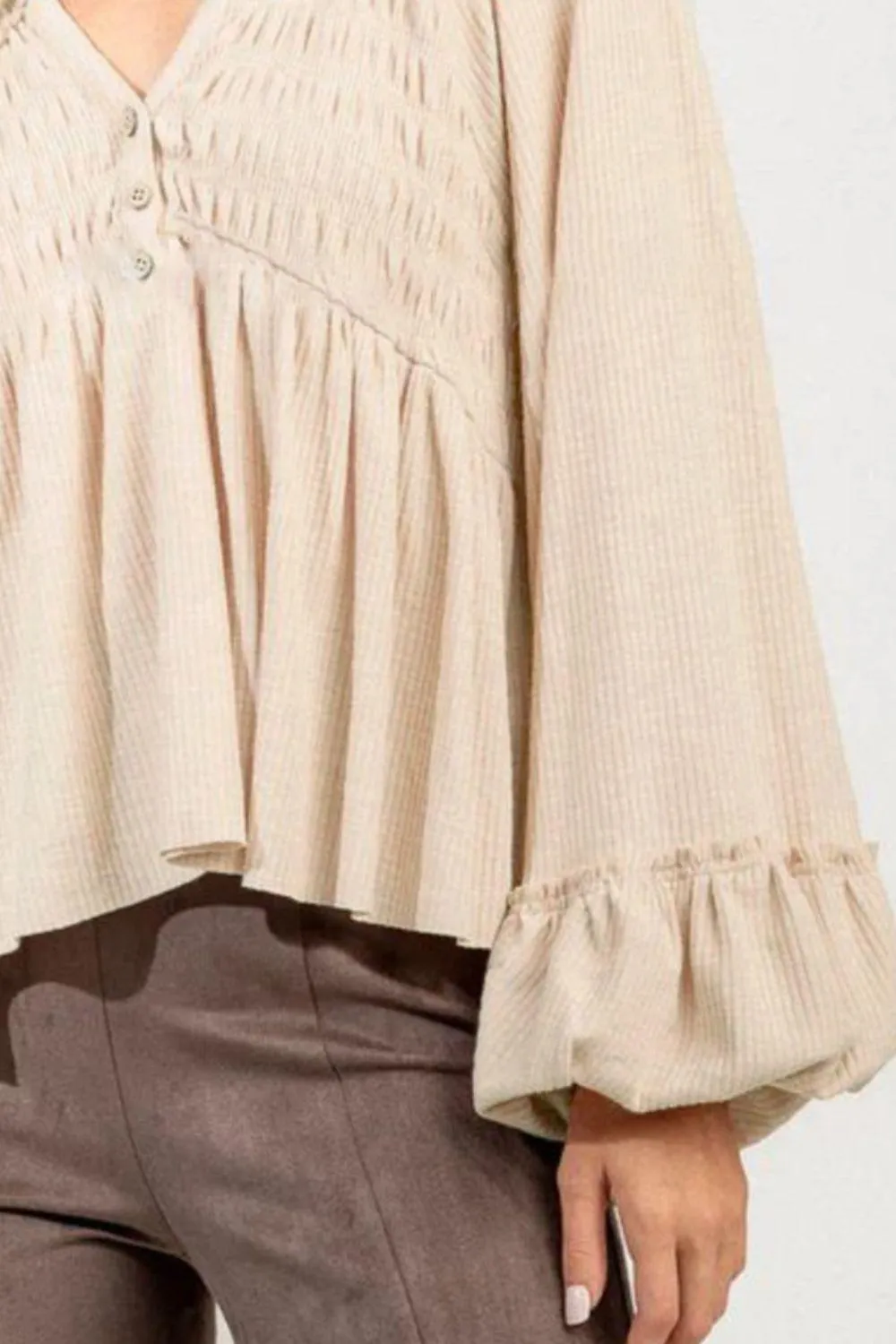 Loosen Up Notched Neck Long Sleeve Blouse