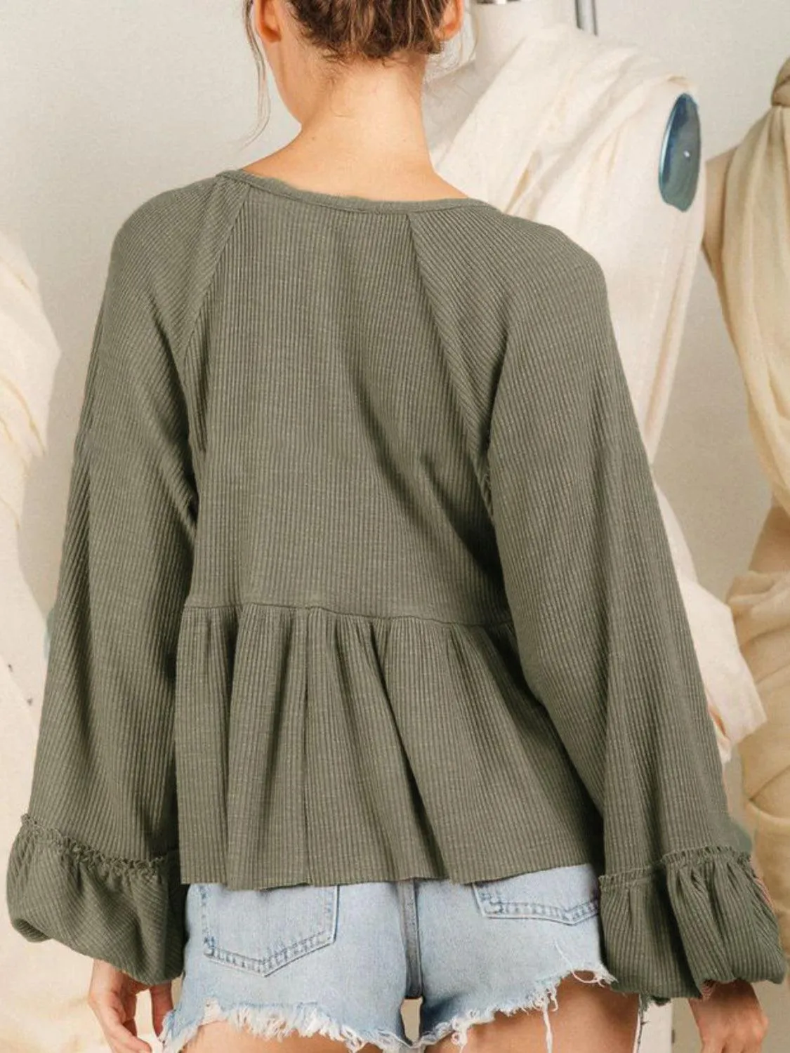 Loosen Up Notched Neck Long Sleeve Blouse