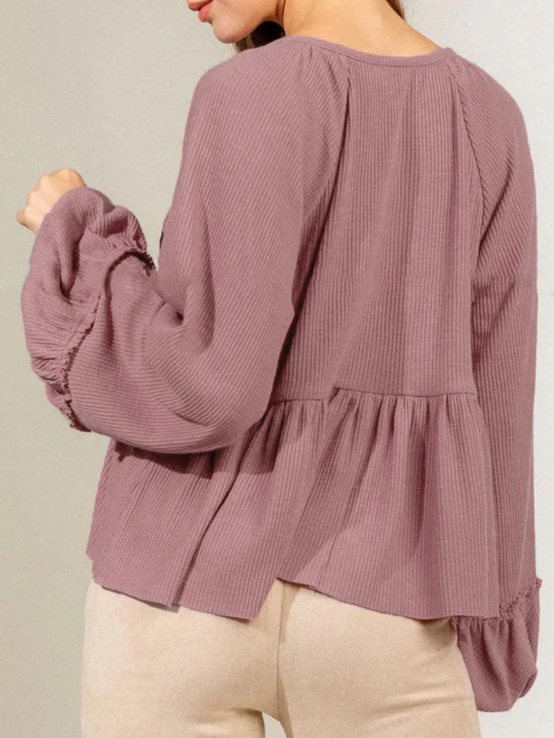Loosen Up Notched Neck Long Sleeve Blouse