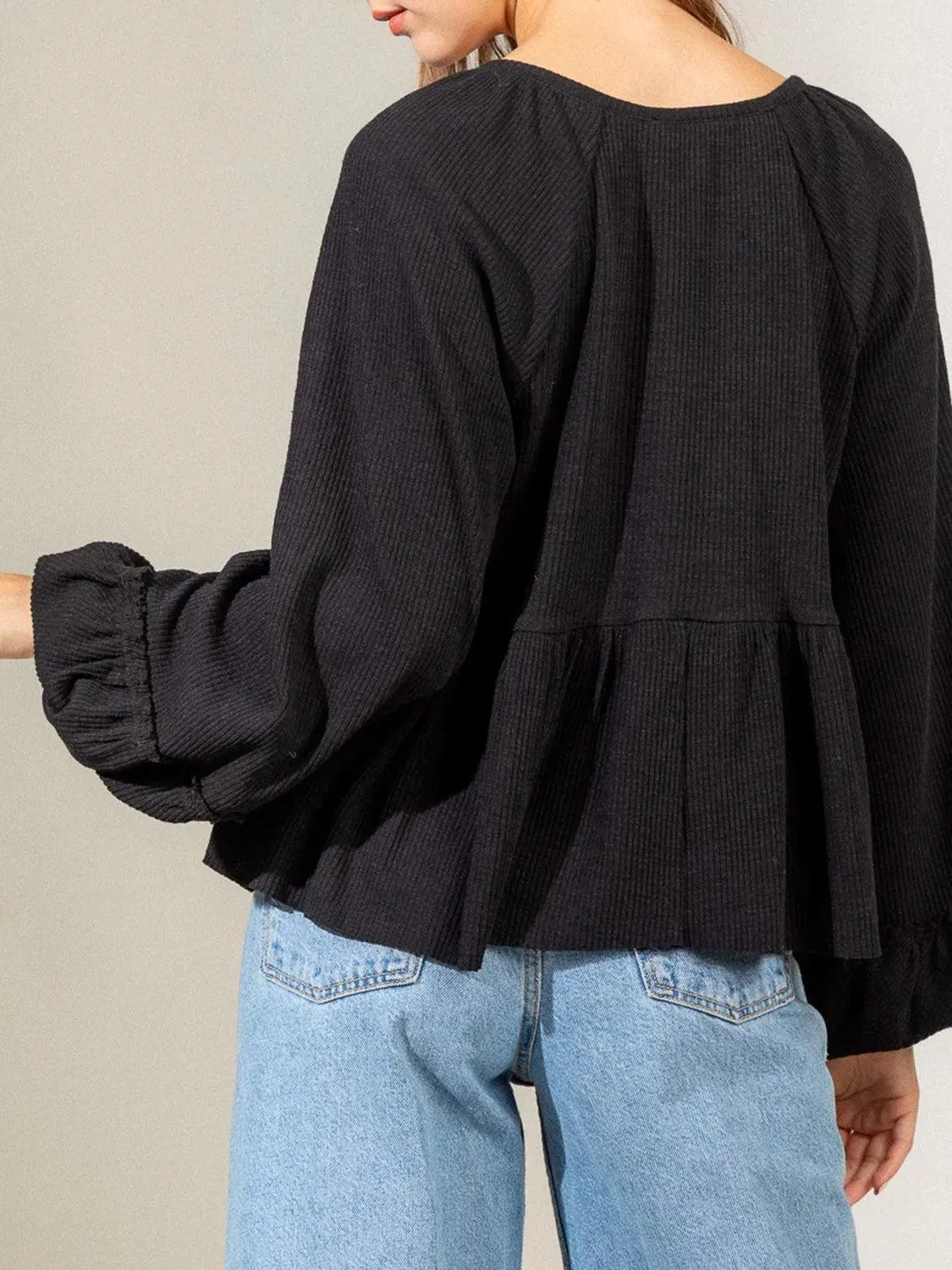 Loosen Up Notched Neck Long Sleeve Blouse