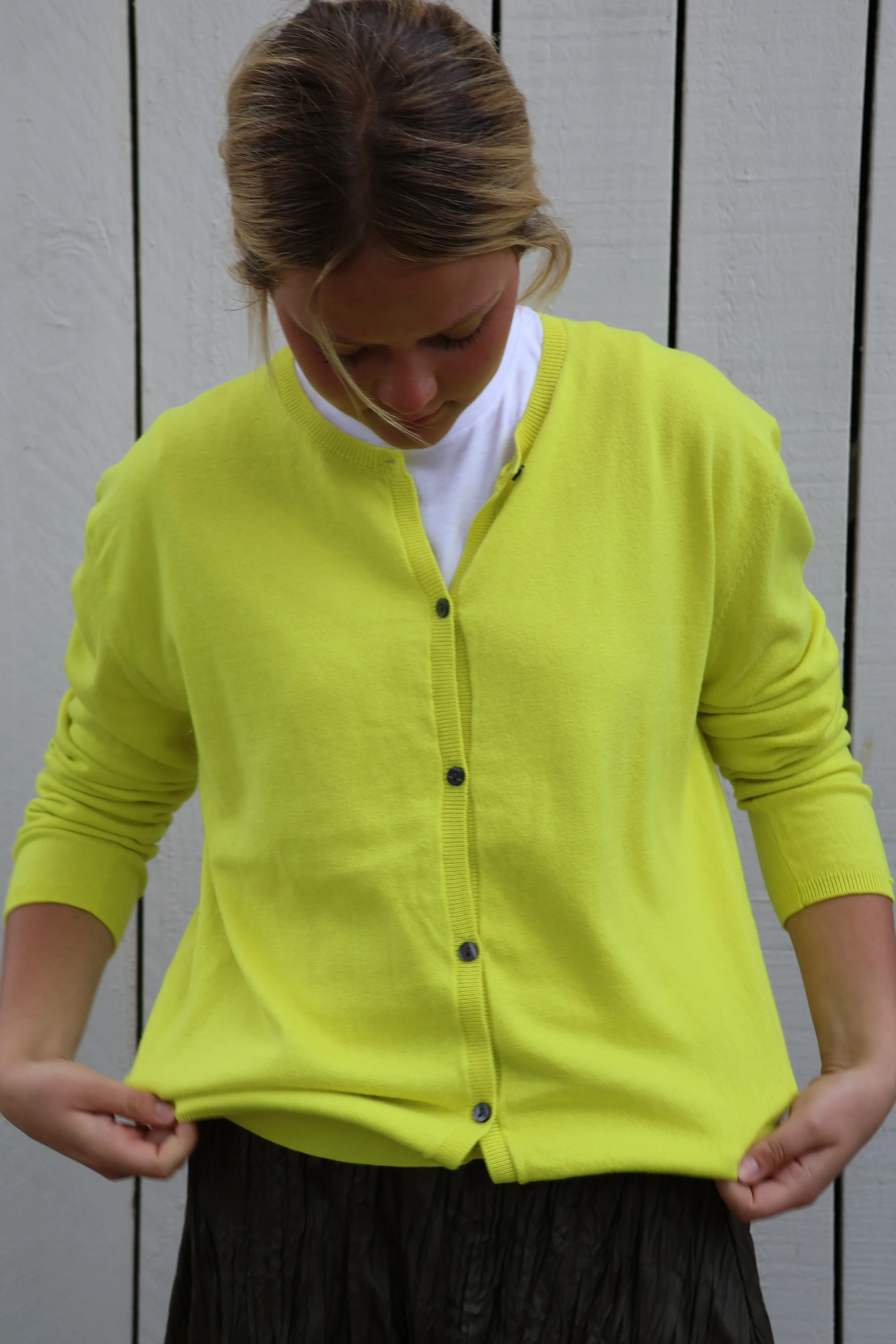 Malachite Yarnsmith Round Neck Cardigan Yellow