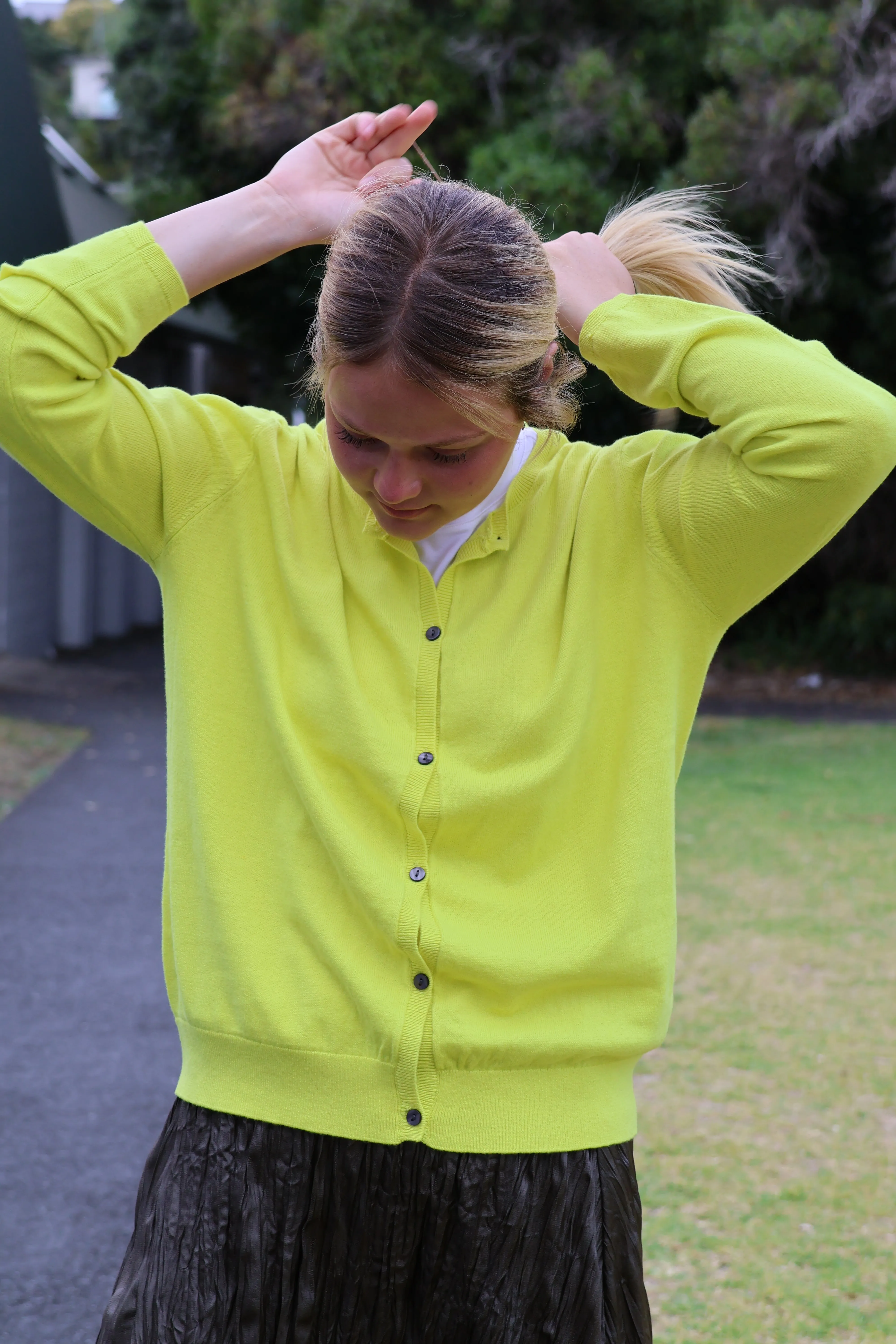 Malachite Yarnsmith Round Neck Cardigan Yellow