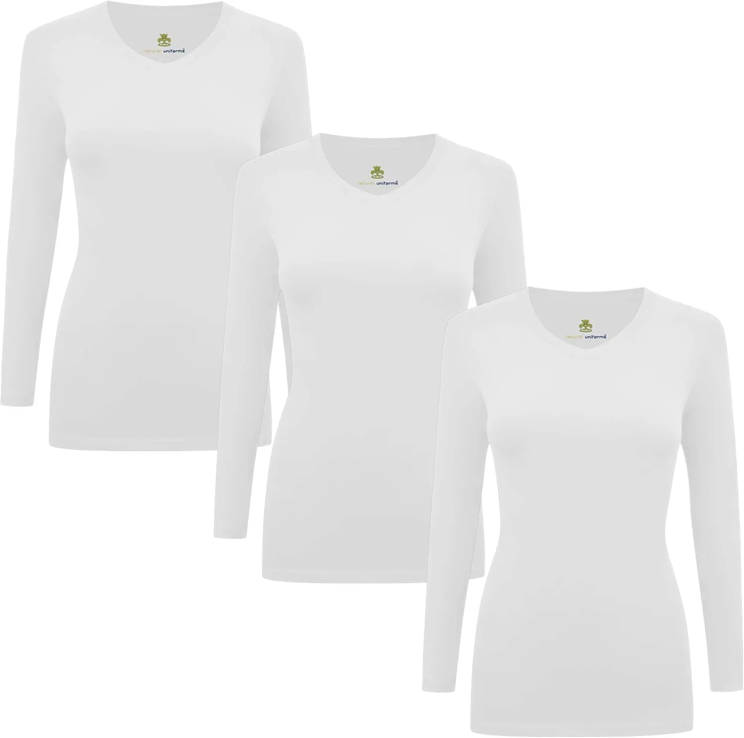 M&M SCRUBS Women's Under Scrub Tee V-Neck Long Sleeve T-Shirt - 3 Pack