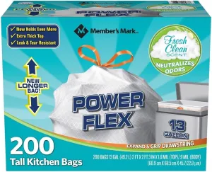Member's Mark Tall Kitchen Drawstring Bags (13 Gallon, 200 Count) - Fresh ScentQ
