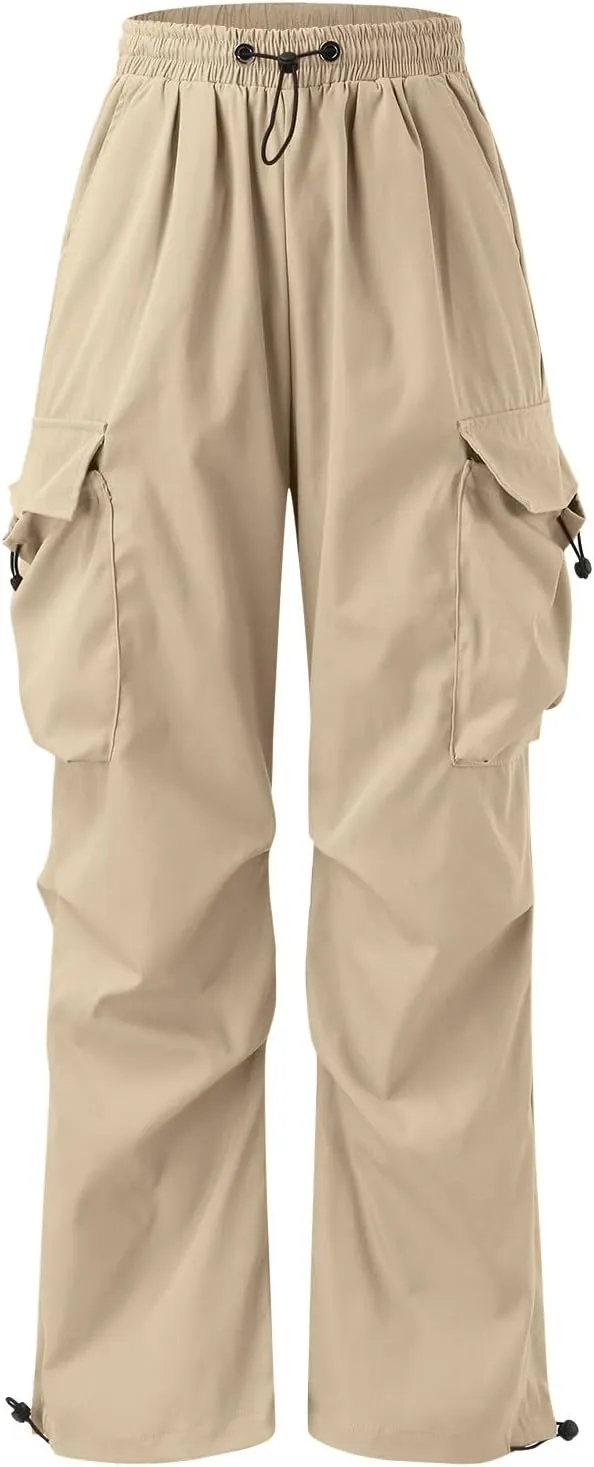 Men Cargo Pants Casual Wide Leg Elastic Waist Drawstring Pant Outdoor Pants Multi Pockets