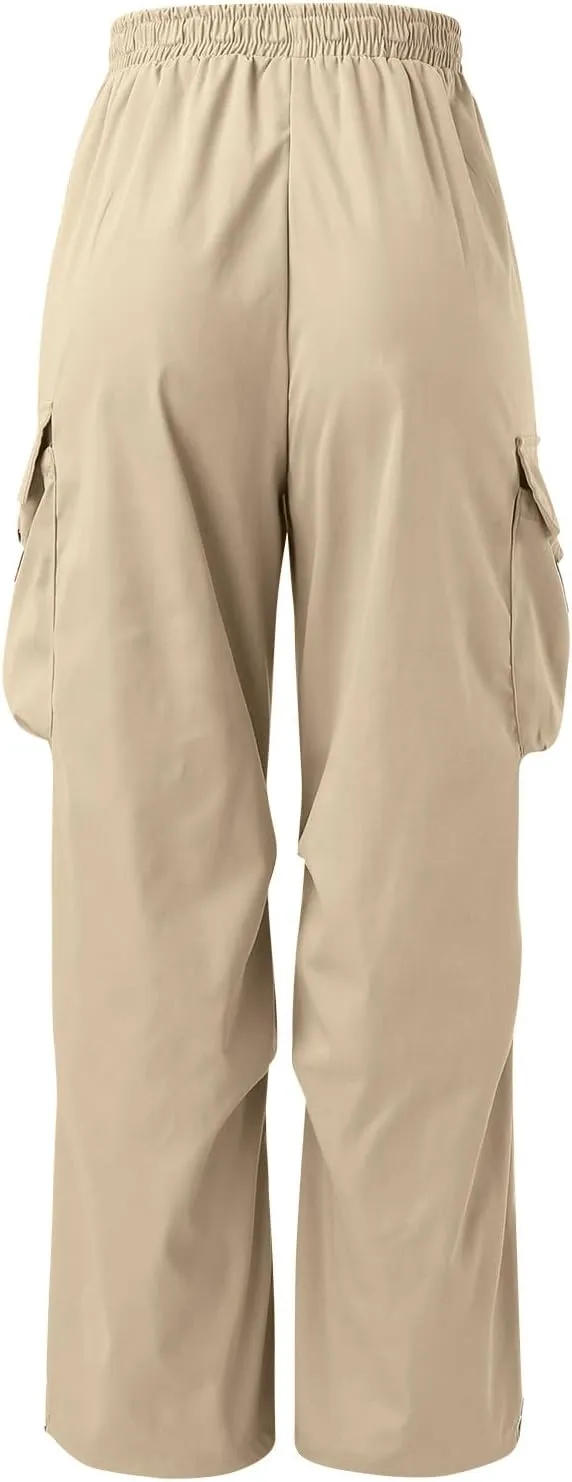 Men Cargo Pants Casual Wide Leg Elastic Waist Drawstring Pant Outdoor Pants Multi Pockets