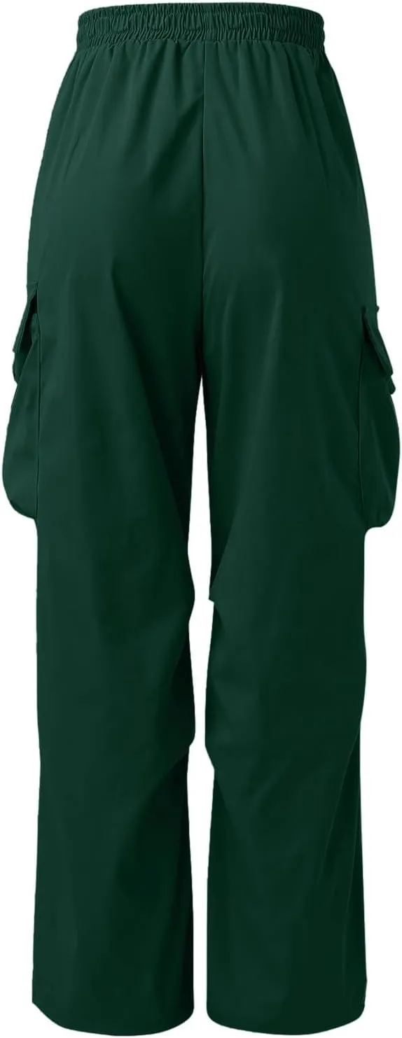 Men Cargo Pants Casual Wide Leg Elastic Waist Drawstring Pant Outdoor Pants Multi Pockets